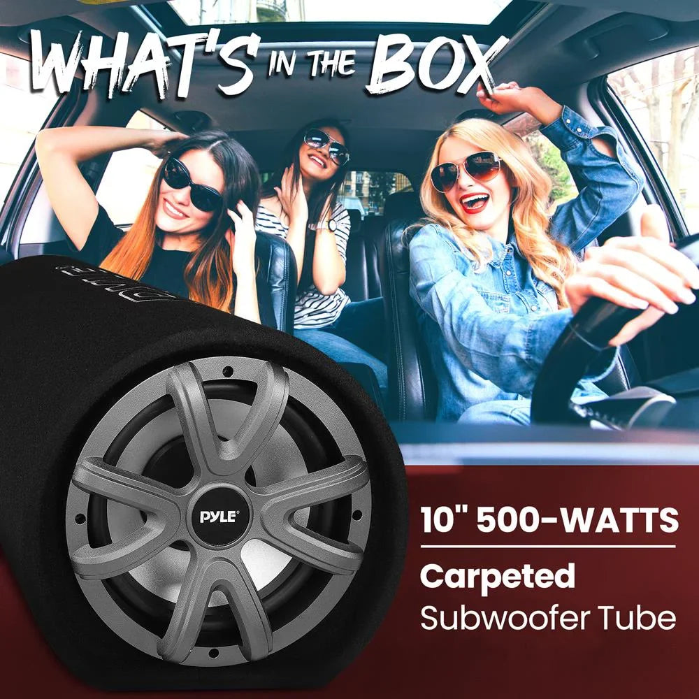 High Audio Car Power Carpeted System Pyle10-Inch Enclosure 500-Watt Speaker Sub trendy Subwoofer Bass Tube