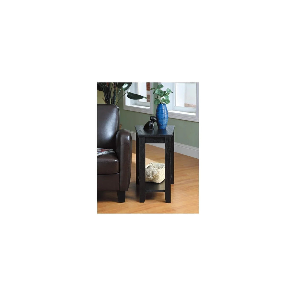 trendy Shelf, Chair Wedged Wood Side Benzara Black Bottom Table With a