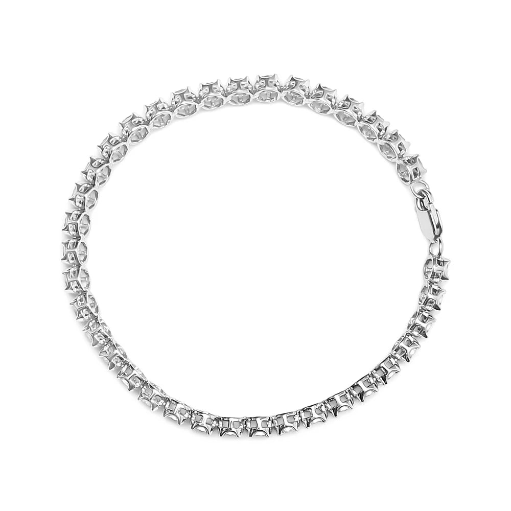 Diamond Link Round Bracelet 7.25" cut Box Cttw Set Silver and Womens Miracle Clasp Sterling (I-J Bead 1/10 .925 trendy Color, Tennis Clarity) of I2-I3 Brilliance Haus