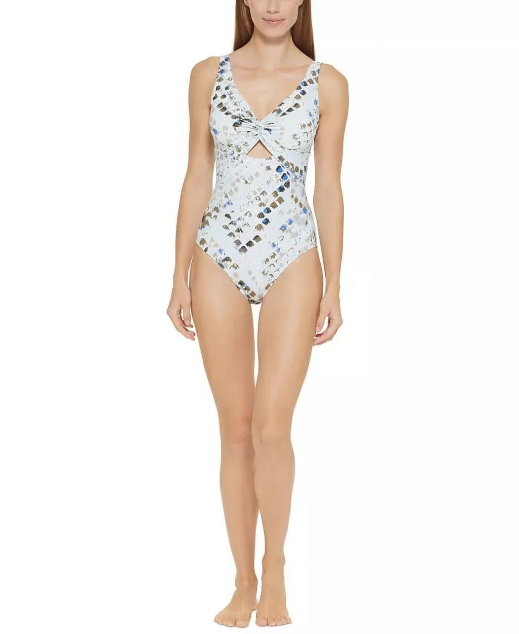 MULTI , new Cutout Swimsuit DKNY US SPLASH 8 Twist-Front One-Piece