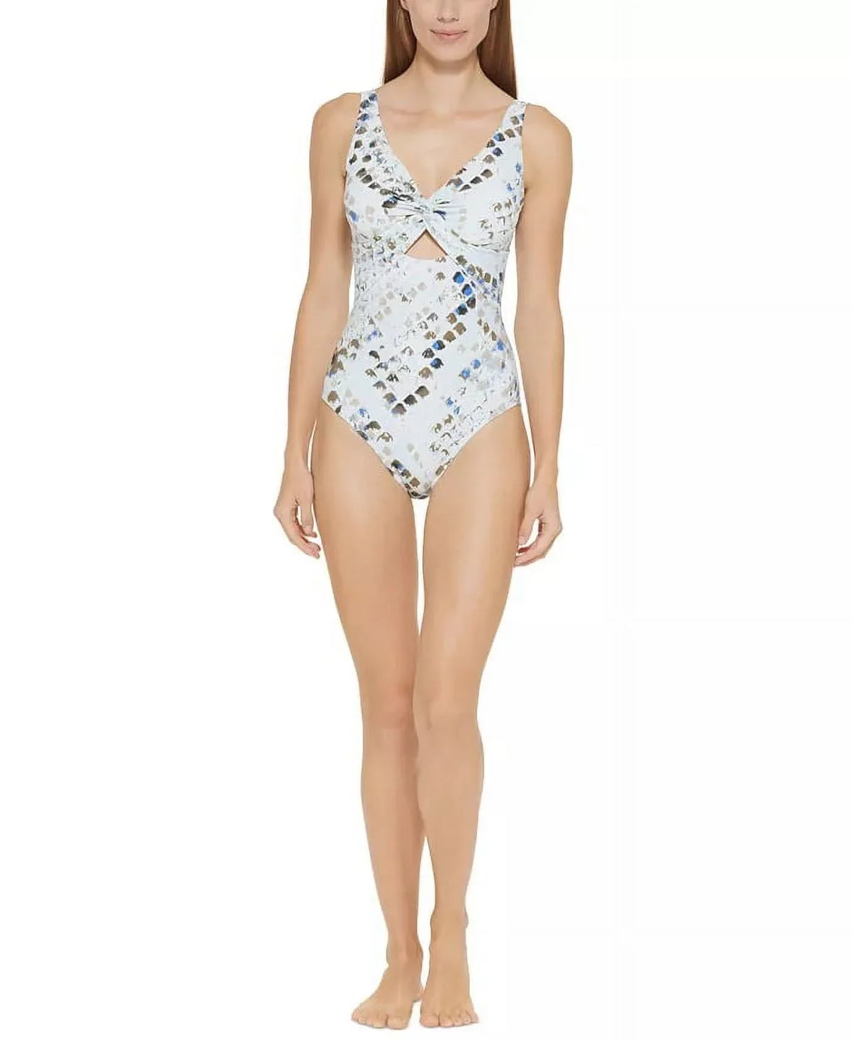 MULTI , new Cutout Swimsuit DKNY US SPLASH 8 Twist-Front One-Piece