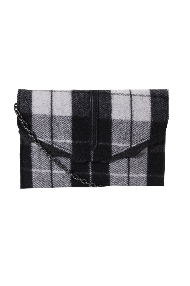Nicole Hudson Black Bag Crossbody White Danielle OS Plaid