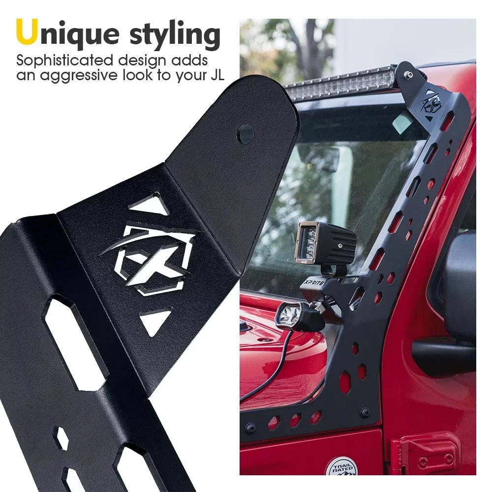 Brackets & Gladiator Windshield Light Front 2018+ Bar Xprite Universal JL Wrangler Mounting type JT fit Jeep