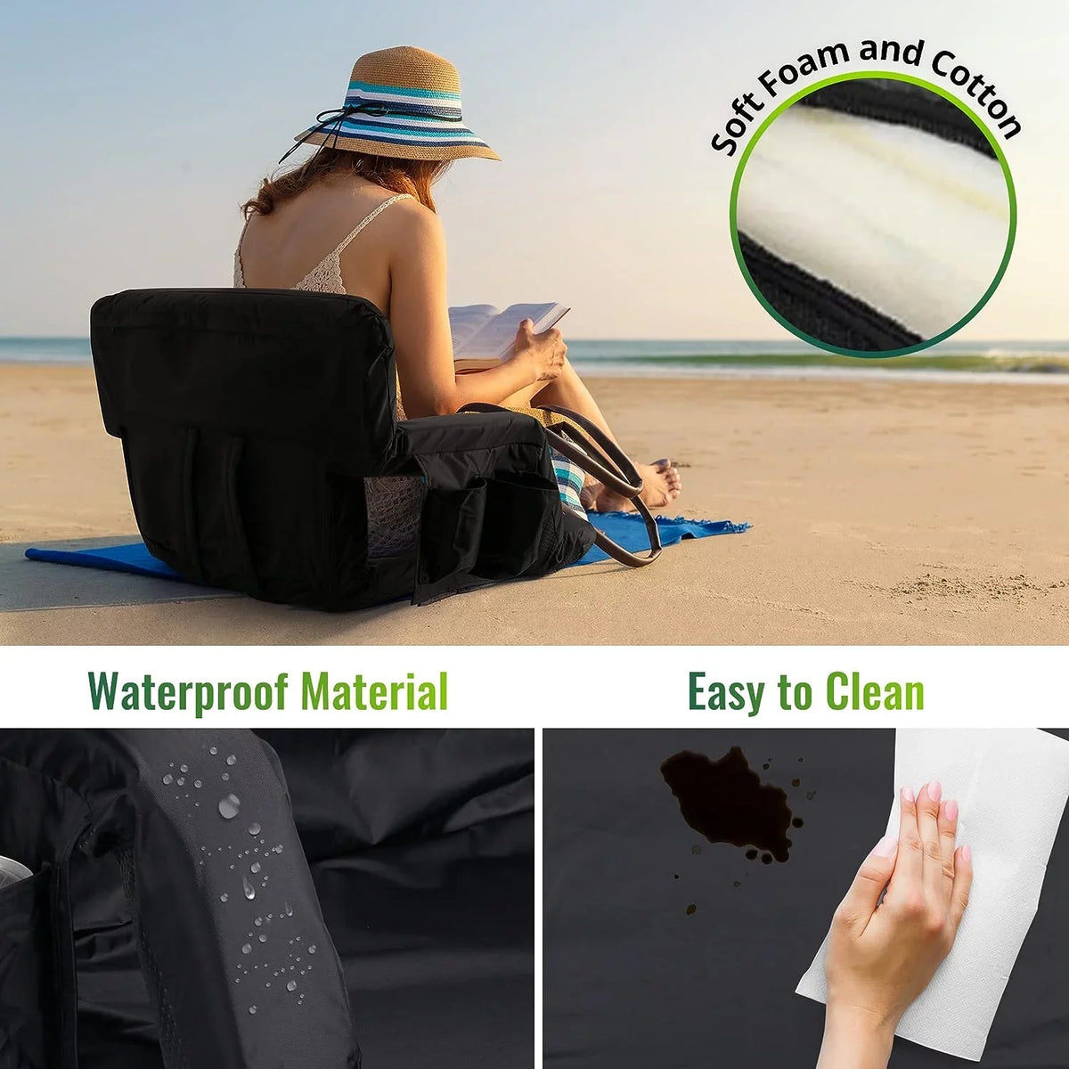 Stadium - Events, and Seat, Sporting Seating Picnic and 25-Inch Chair Camping, Reclining AiYCHEN Extra Wide Waterproof, Sturdy Beaches, Bleachers for for Thicker,