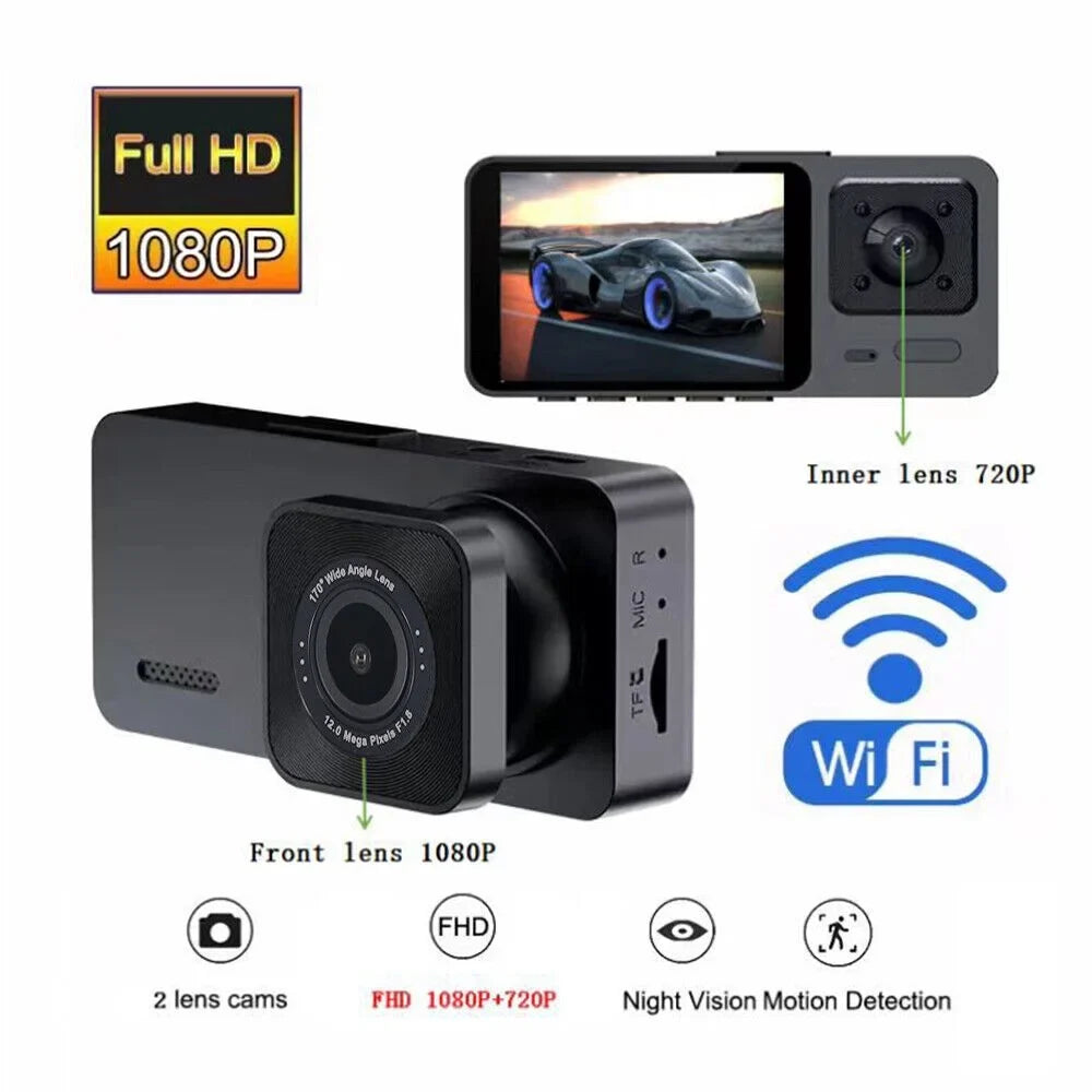 1080P high quality Video Recorder Front/Rear/Inside Lens 3 Cam HD Car Dual G-sensor Dash JLLOM Lens Camera