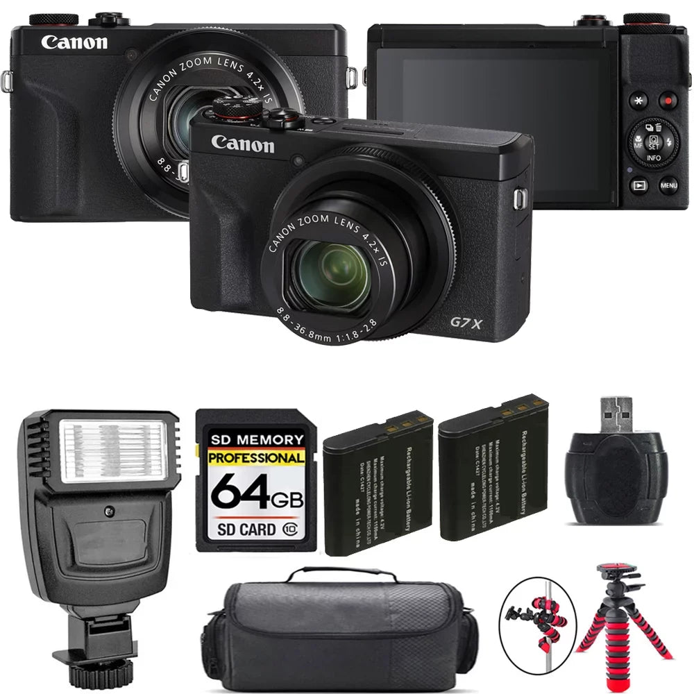 Canon (Black) III Flash Camera + Extra Kit X PowerShot G7 Digital + - Mark Battery 64GB