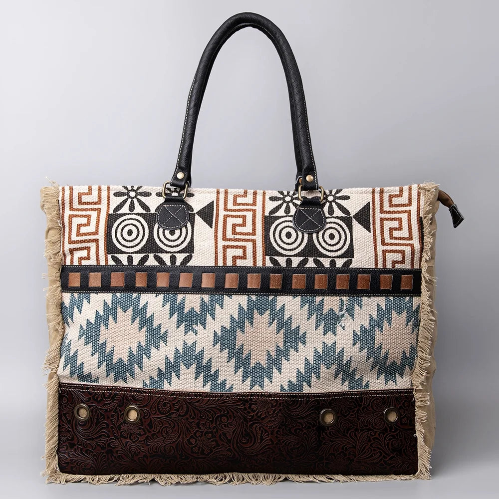 OHLAY Genuine Embossed Upcycled women new KB Wool bag KB484 handbag western Canvas Upcycled purse Leather TOTE