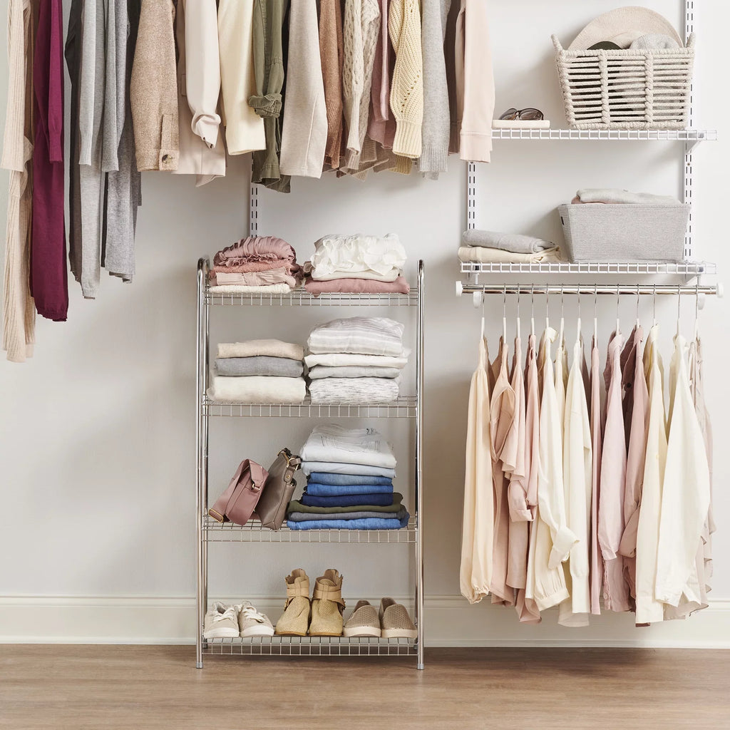 Nickel. special edition Multipurpose Satin 4-Tier Freestanding Rubbermaid Shelving Wire Unit,