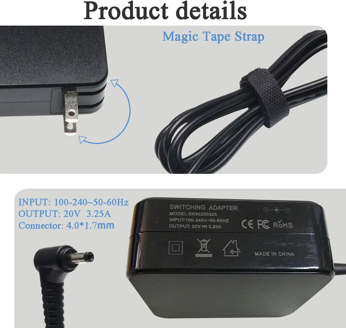 710s 510/Flex for 100s/YOGA 710 110 100 510s 1480 IdeaPad Lenovo 4 Laptops 1580 Ac 510 65W P/N: 710 310 Adapter Charger