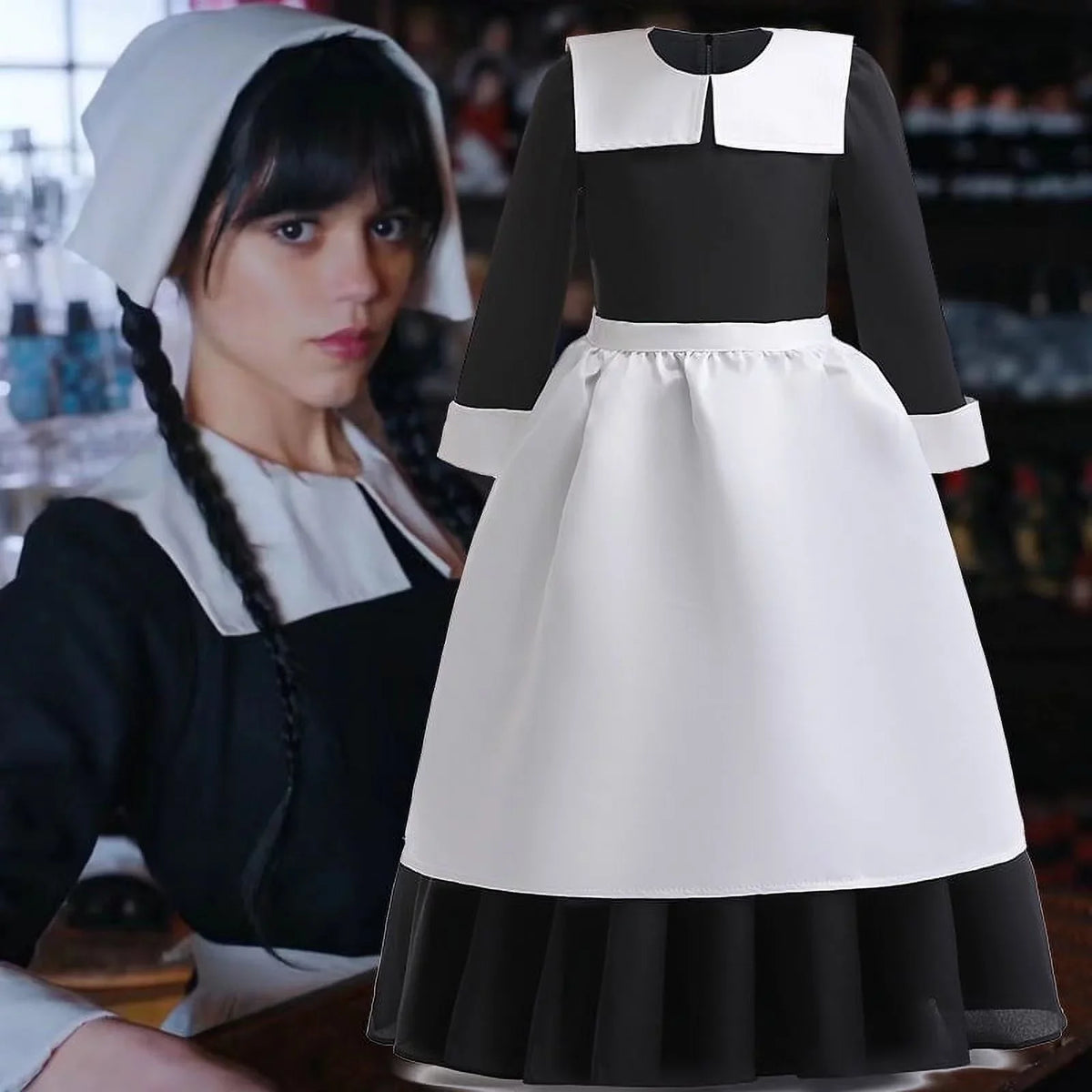 Series with Cosplay Clothes Long TV Hkiytime Wednesday Halloween Addams Wig 2022 Kids Outfit Sleeve Dress Girls Skirt Dress