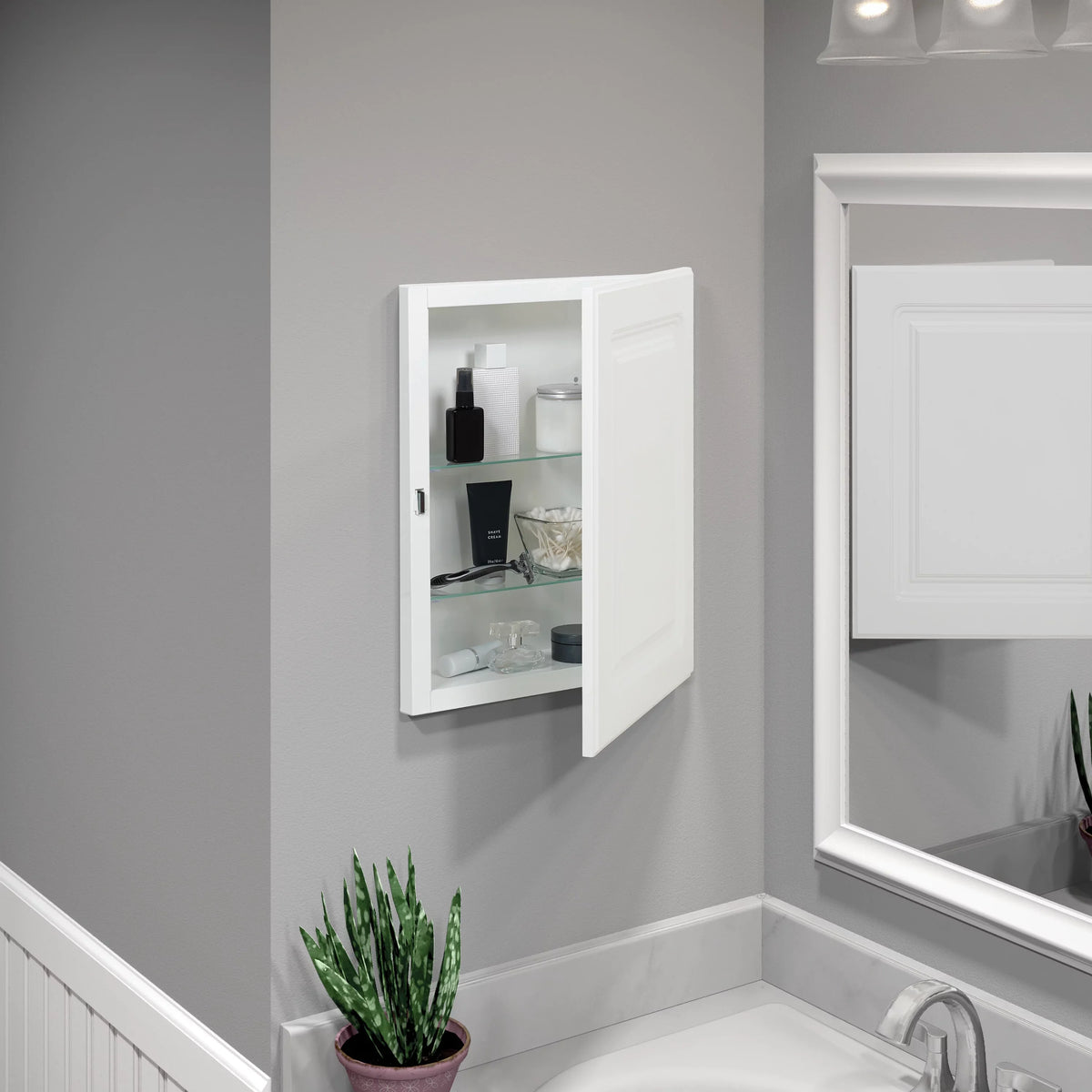 Recess-Mount Door, Raised Pride American Rectangle, with Panel White 20 in., Medicine Cabinet, 16 classic x