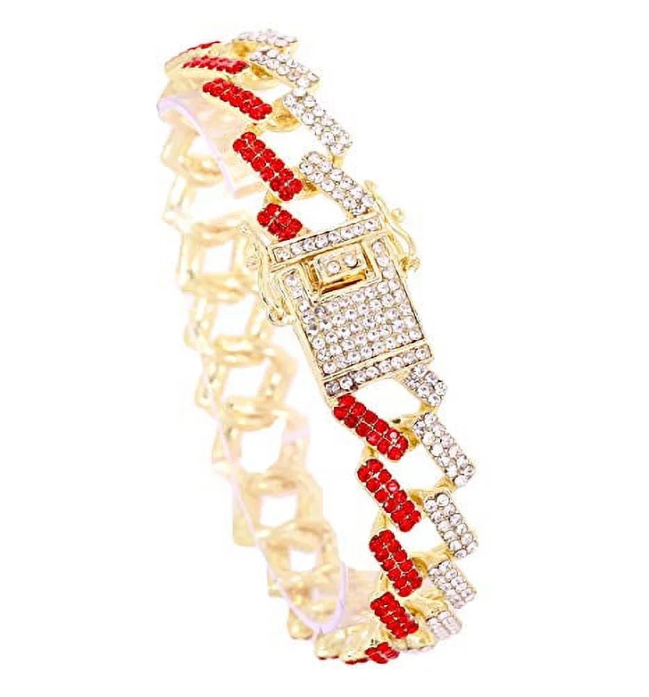 Out Blood Bling-ed Link Gold w/Bling-ed Gold L0504RNB Bracelet ZZ - Luxury ZZ Out Mens Round Red Design Watch