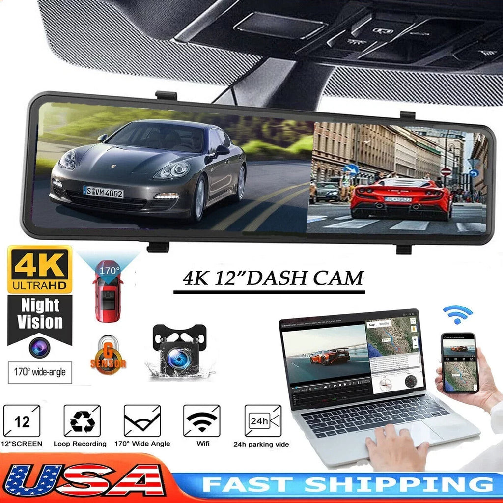 12" Reversing Dual Camera Parking high quality Rear Camera and Cam Dash Monitoring, Vision, Mirror Car Night Front Super Backup 4K Assistance