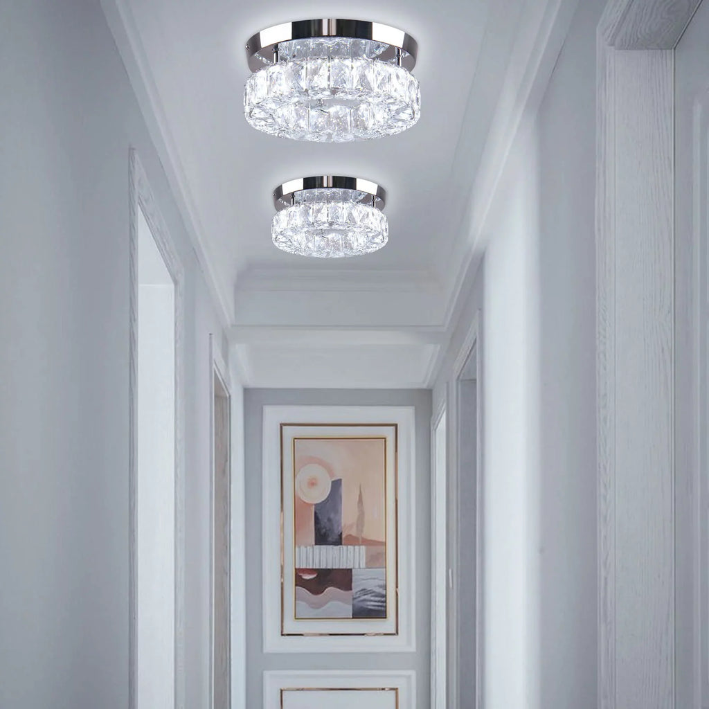 Light Fixtures LED 6000K Mini Crystal for trendy Diisunbihuo Chandelier 9.8" Hallway Kitchen Ceiling 15 Flush Fixture Lamp Mount Ceiling W Foyer Round Light