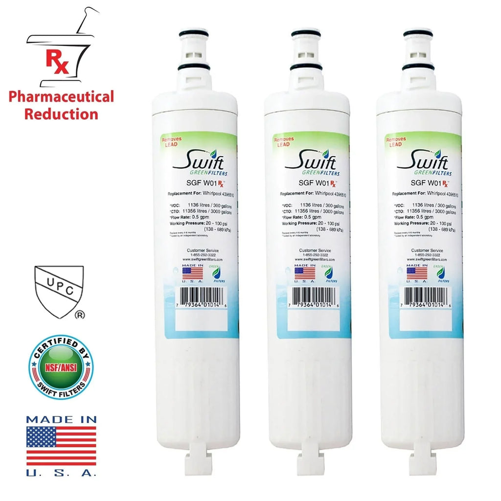 Swift Whirlpool Filters Replacement Refrigerator classic SGF-W01 RX (3 Water EDR5RXD1 Green Filter 4396508 Pack)