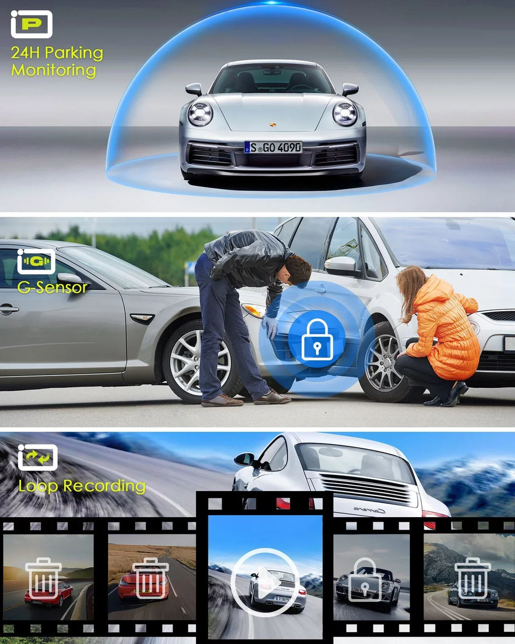 12" Reversing Dual Camera Parking high quality Rear Camera and Cam Dash Monitoring, Vision, Mirror Car Night Front Super Backup 4K Assistance