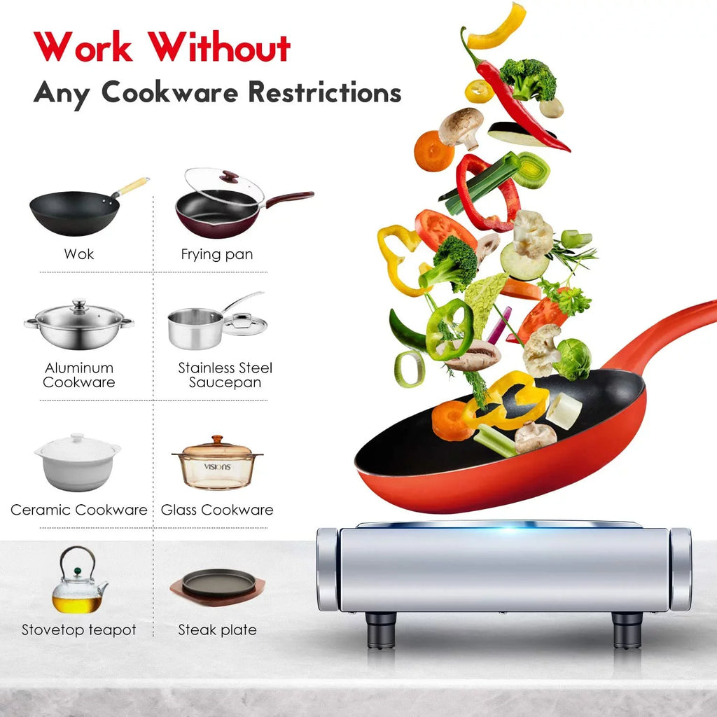 To Steel Cooking, Burner Double Double Easy Stove high quality Upgraded Burner Clean Version Hot Steel Countertop Silver, Silver for Stainless Plates Double Brushed Cooktop, Stainless Infrared Ceramic