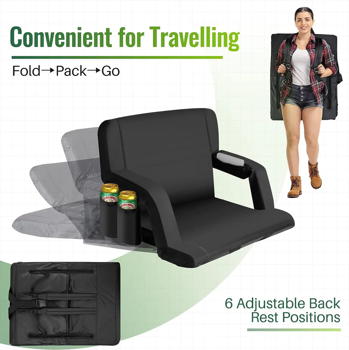 Stadium - Events, and Seat, Sporting Seating Picnic and 25-Inch Chair Camping, Reclining AiYCHEN Extra Wide Waterproof, Sturdy Beaches, Bleachers for for Thicker,