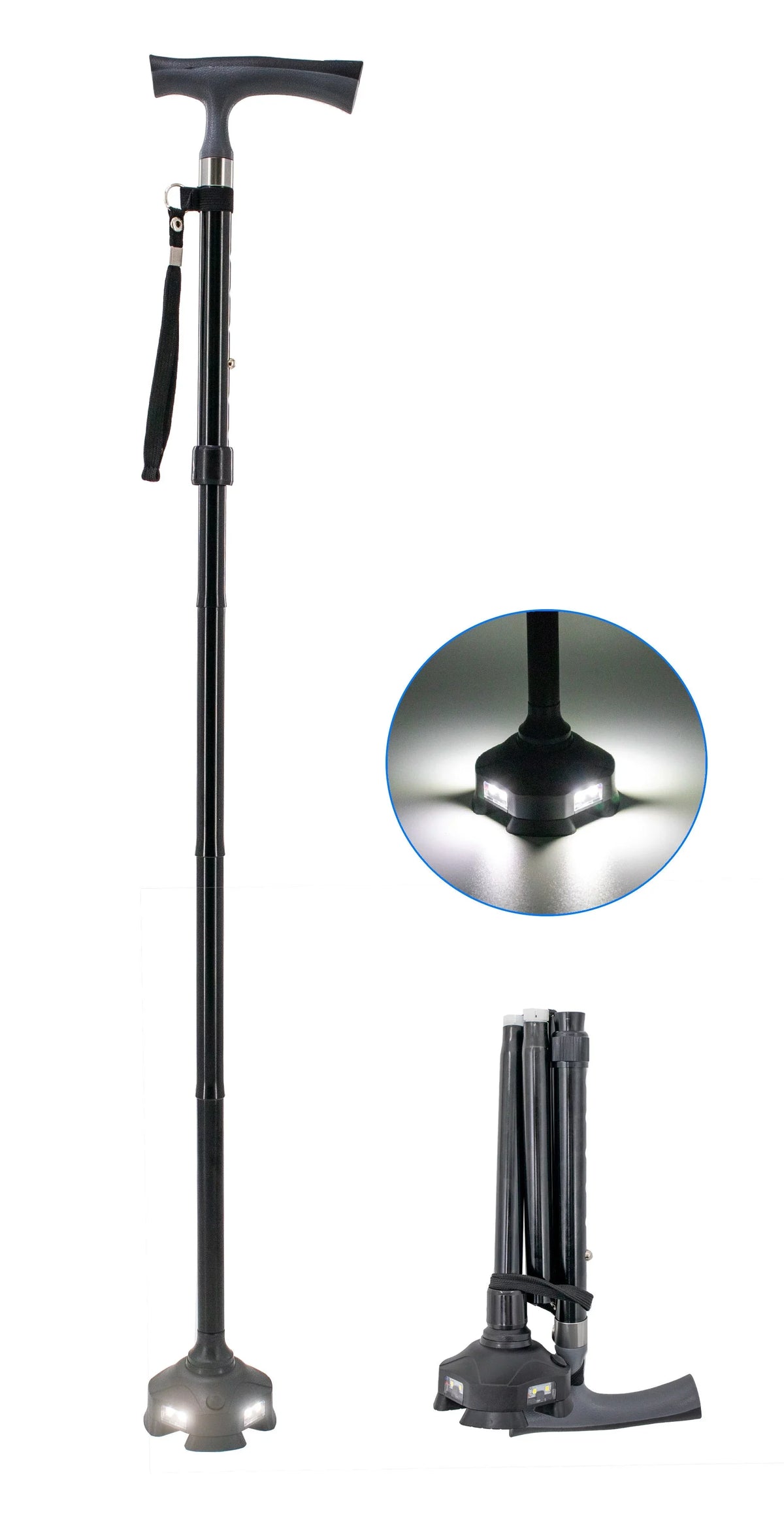 Walking Self Height trendy Lightweight Comfortable Standing Adjustable - with Lights Portable Men, - Support Cane, Posture Cane Collapsible Cane, Folding Women, 8 Seniors LED for and Folding