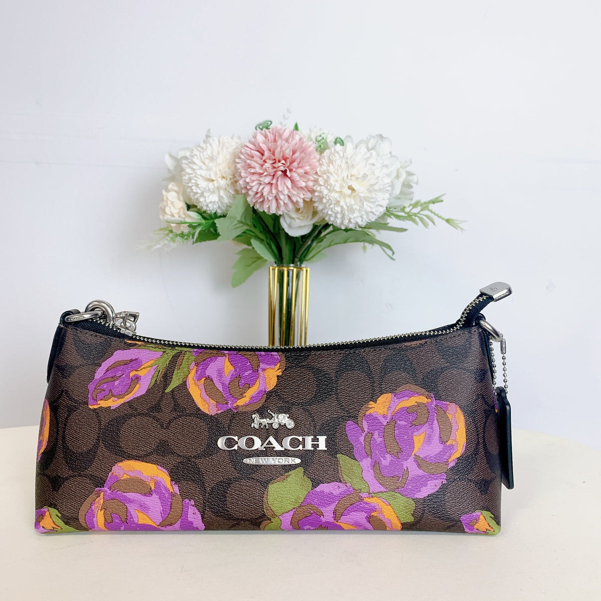 Brown Rose Print Shoulder Canvas Coach special edition IN With Bag CL406 In Signature Charlotte Iris Multi