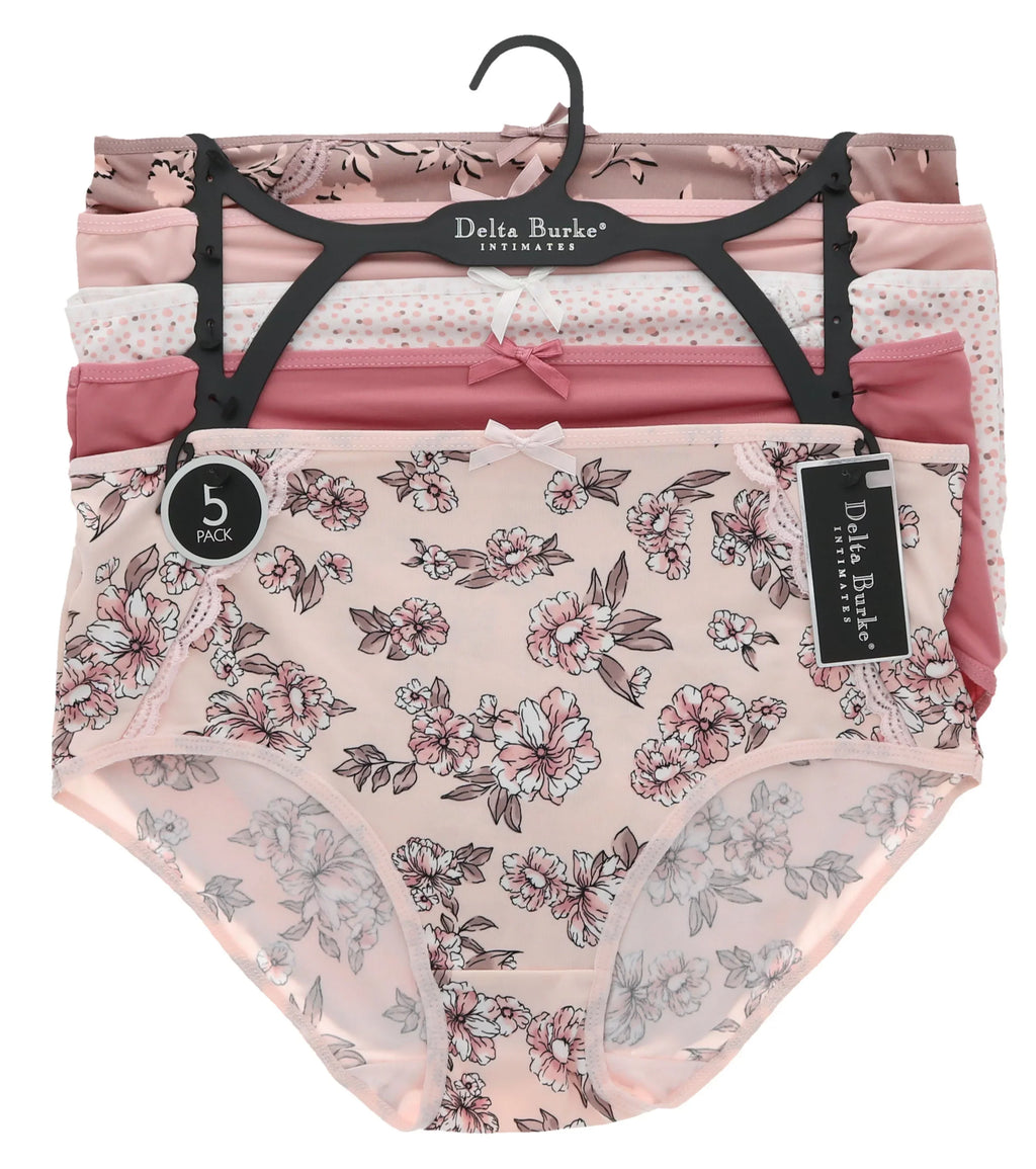Classic Women's Floral Panties Sexy Size Pink Burke Intimates (5Pr) Plus Rise Delta Dots) Brief (X-Large, High