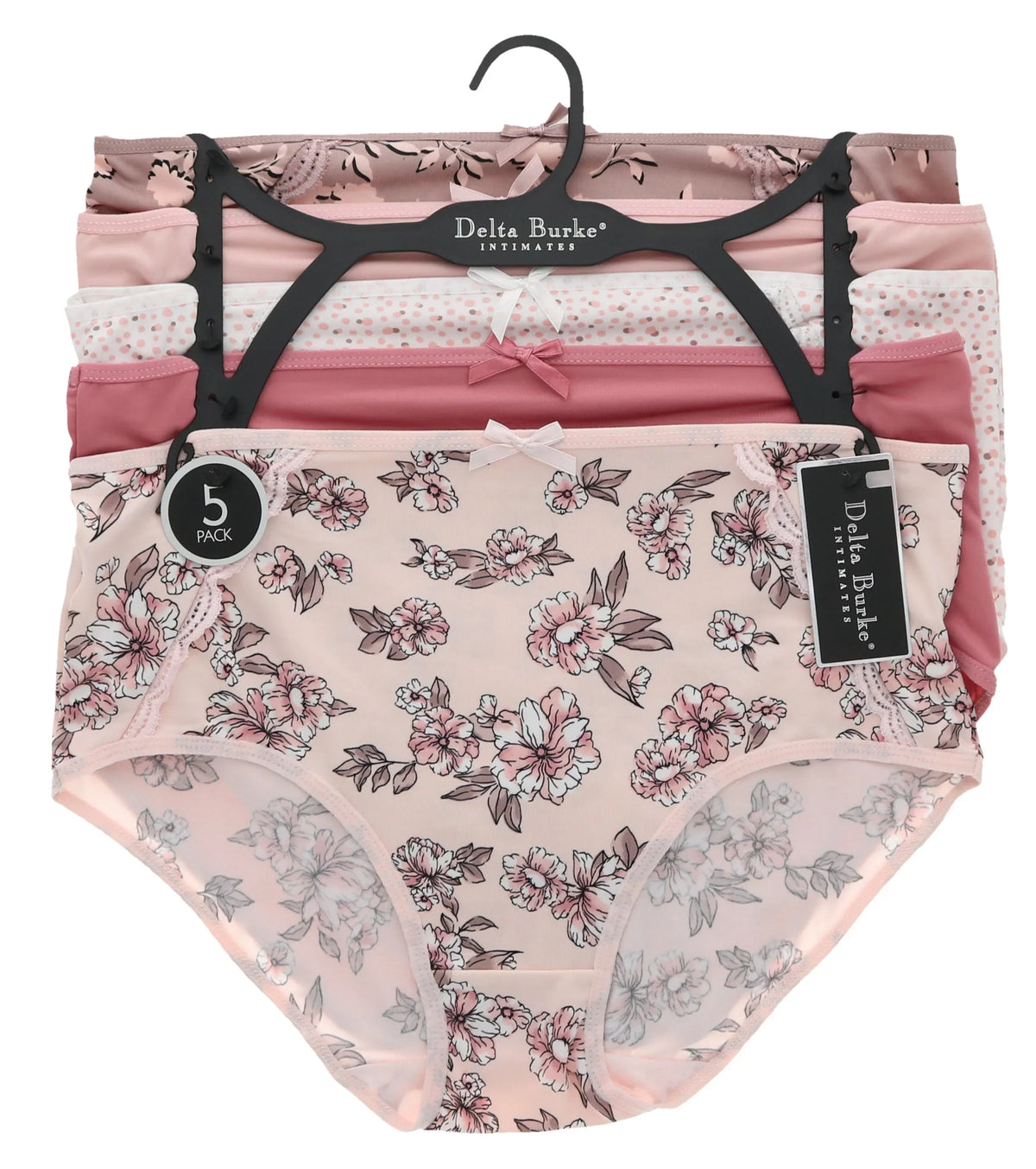 Classic Women's Floral Panties Sexy Size Pink Burke Intimates (5Pr) Plus Rise Delta Dots) Brief (X-Large, High