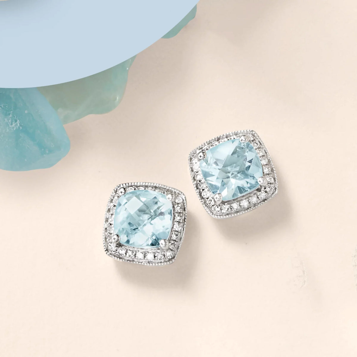 Ross-Simons Earrings t.w. .20 2.60 Adult Women's, new and White Diamond Gold, t.w. 14kt in ct. ct. Aquamarine
