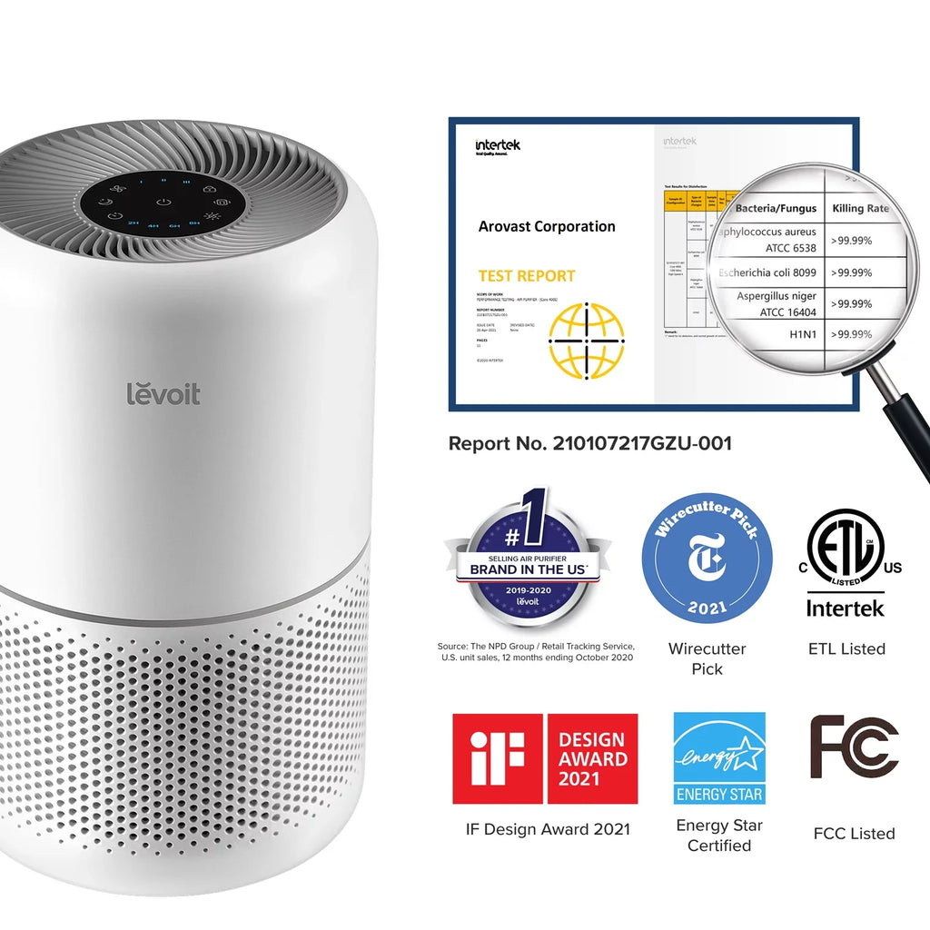 Up to 300-RAC, White for 547 Large Core ft., Rooms and sq. Allergies Purifier Levoit Asthma, Air