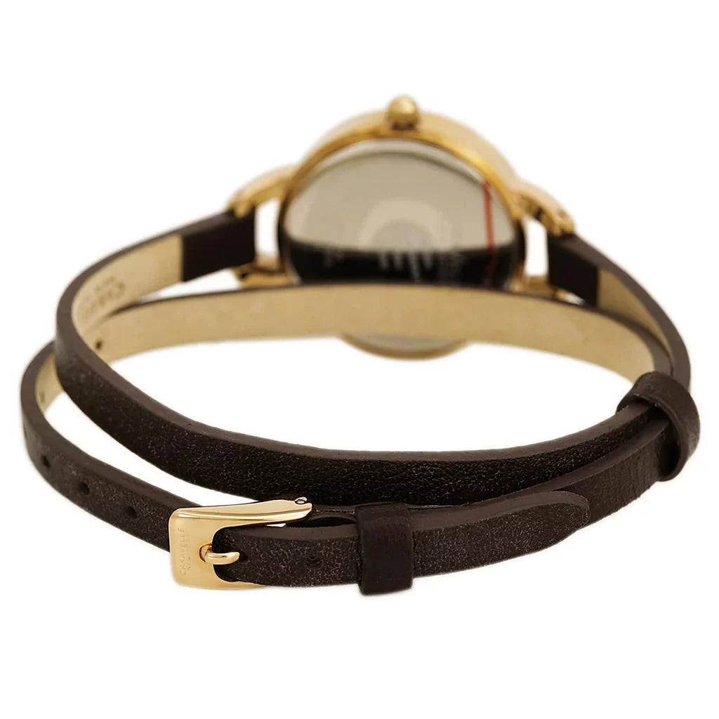 44L130 Caravelle Ladies new York Leather Double Wrap Brown Watch New
