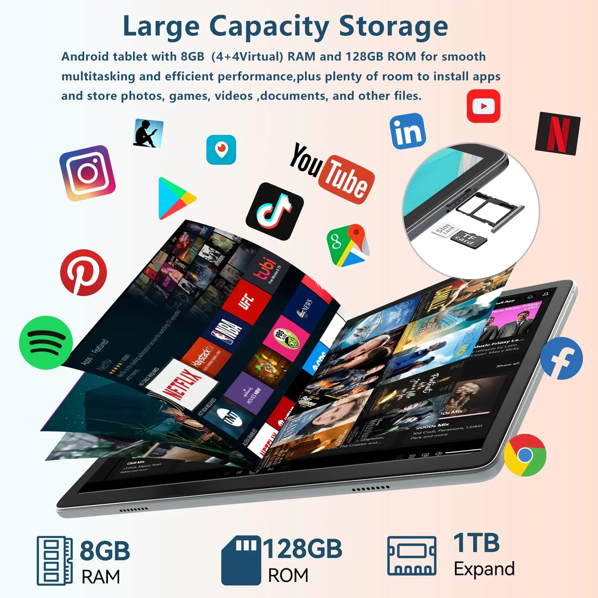 Tablet Newest inch with Storage,Android Keyboard Expandable,Octa-Core Stylus,5G Tablet,1TB 10.1 ROM WiFi Wireless Tablet RAM Case Processor,2024 12.0 Mouse Android Tablet,8GB Tablet 128GB