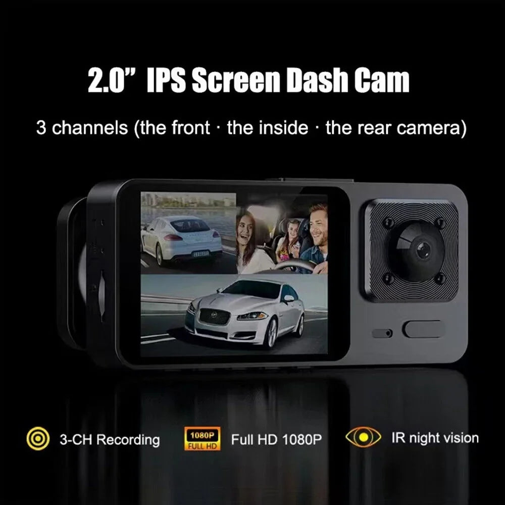 1080P high quality Video Recorder Front/Rear/Inside Lens 3 Cam HD Car Dual G-sensor Dash JLLOM Lens Camera