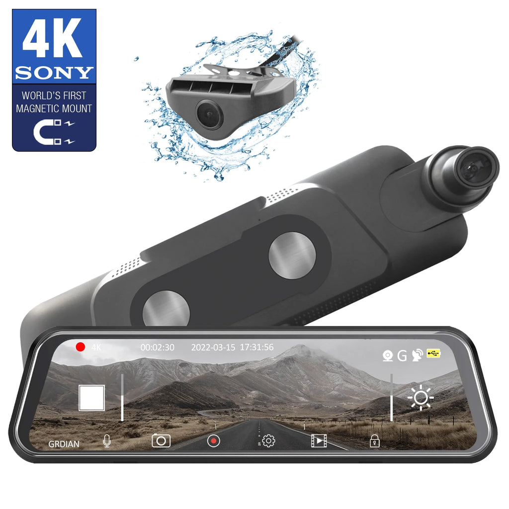 10" Parking Touchscreen, Dual-Channel Arc4K Seamless Mode, Design and GRDIAN Mount Magnetic Mirror Camera, Rear, Rear-View Front