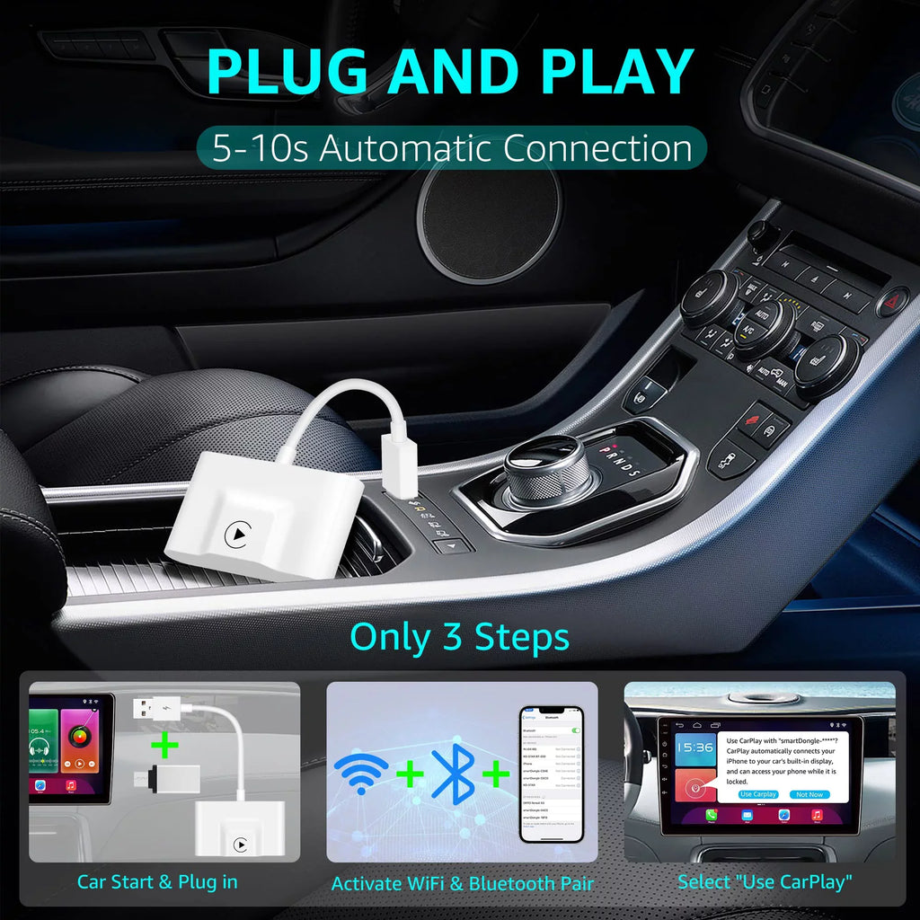 Convert CarPlay, Wired Auto Wireless new Cars CarPlay Wired Plug for Factory for Connect Wireless to Dongle No CarPlay Emlimny CarPlay & Play Adapter, Online Update Delay Cars,