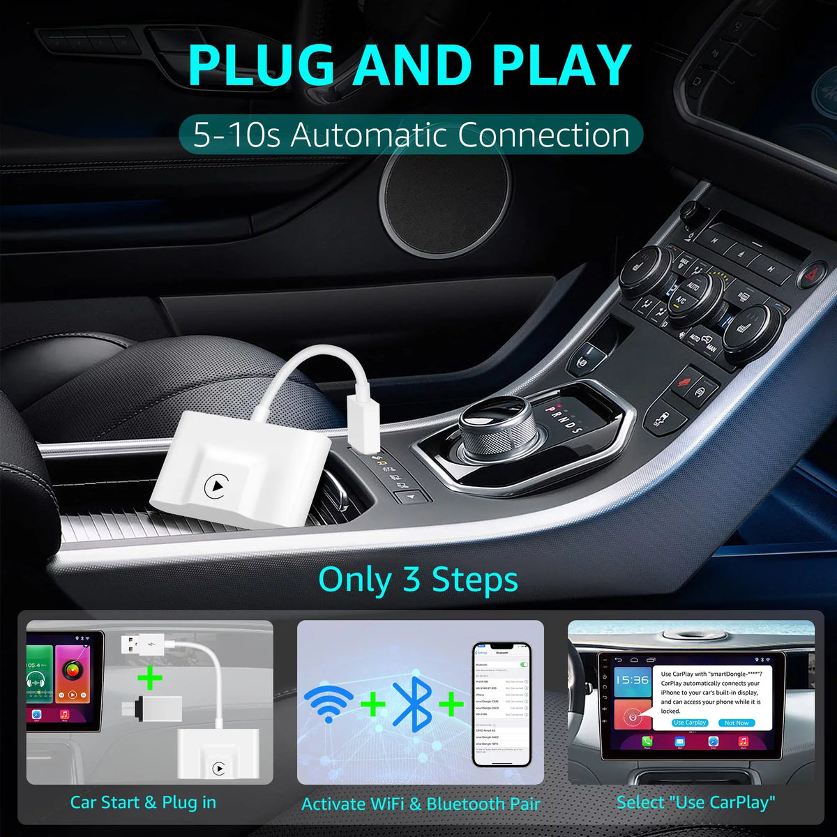 Convert CarPlay, Wired Auto Wireless new Cars CarPlay Wired Plug for Factory for Connect Wireless to Dongle No CarPlay Emlimny CarPlay & Play Adapter, Online Update Delay Cars,
