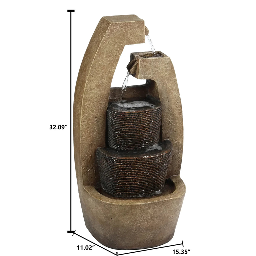 Sculpture Fountain Light Outdoor Country Brown Cement Cottage Modern HomeStock Led With