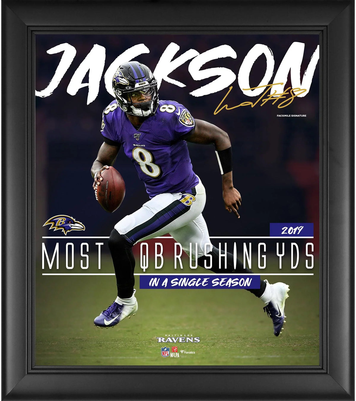 Jackson Season 17" Single Framed x Rushing Lamar Record 15" Yards Quarterback Collage