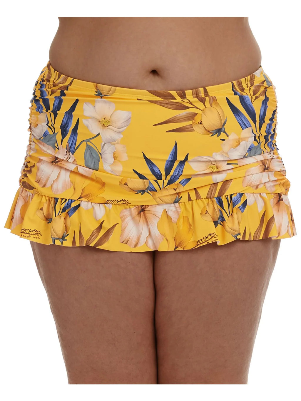 18W Skirt BLANCA LA Swimsuit Belle Control Women's Ruched Fiore Stretch Coverage Yellow Printed Swim Bottom Moderate Lined Ruffled Tummy Sides