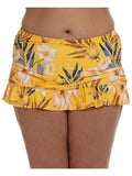 18W Skirt BLANCA LA Swimsuit Belle Control Women's Ruched Fiore Stretch Coverage Yellow Printed Swim Bottom Moderate Lined Ruffled Tummy Sides