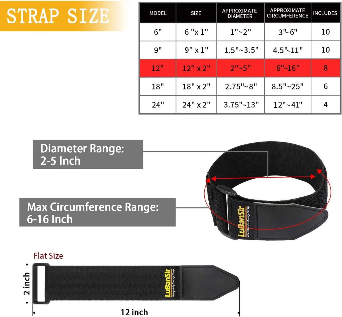Pack) Straps, Loop x Cable, Cinch Elastic Strap 2" Storage classic for and 12" Wrap, Cord, Cord Hook (8 Extension Rope