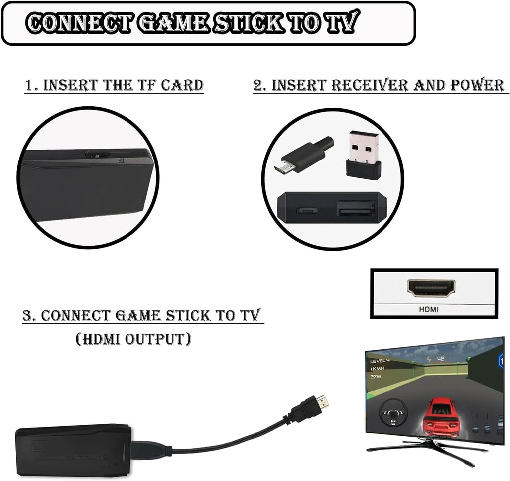 Wireless and Game for High 4K Classic Video trendy Emulators,Plug HD Controllers Wireless Definition Stick TV Games,9 Output in with 2.4G Game Retro Dual 10000+ Console,Built Play