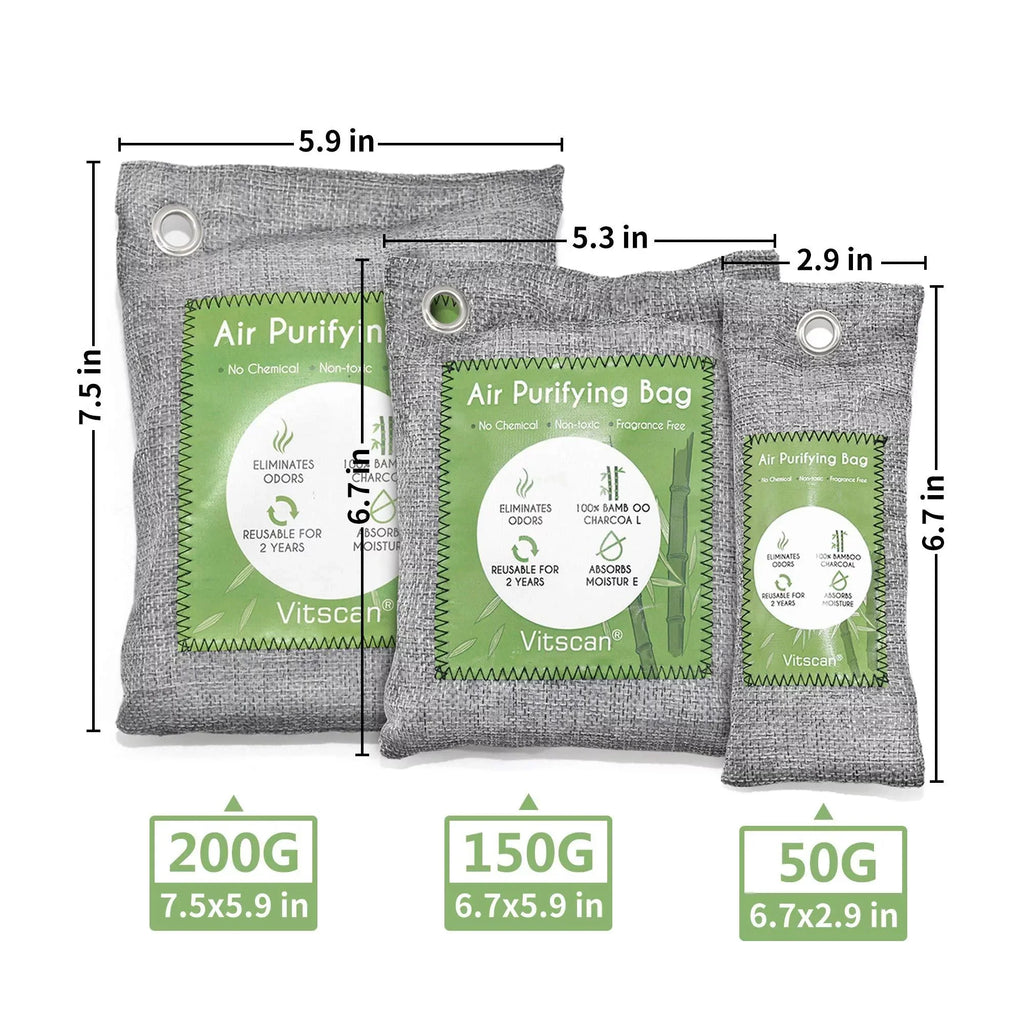 Shoe Odor Moisture Deodorizer, Home, Natural Charcoal Freshener, Closet Bags Charcoal Eliminators (6x50g, Activated Car Air Pet, Pack Odor Absorber, Purifying 6x150g) Air 12 Bag, Bamboo Absorber, For