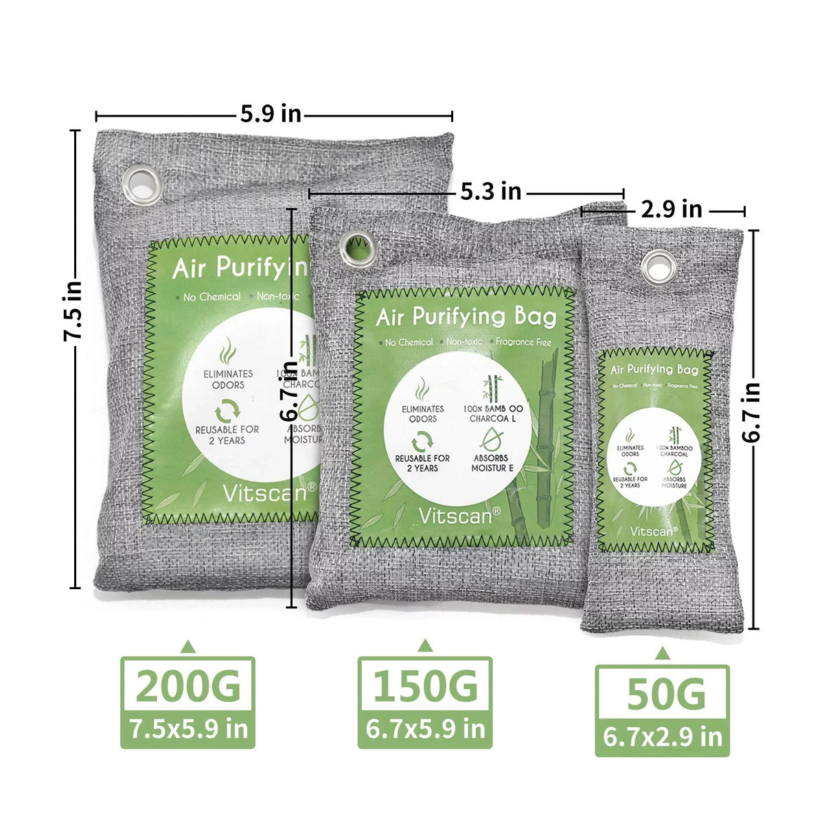 Shoe Odor Moisture Deodorizer, Home, Natural Charcoal Freshener, Closet Bags Charcoal Eliminators (6x50g, Activated Car Air Pet, Pack Odor Absorber, Purifying 6x150g) Air 12 Bag, Bamboo Absorber, For