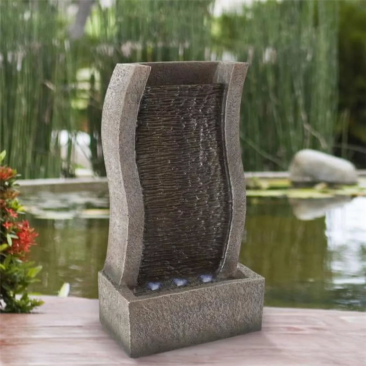 Stone Waterfall LED Fountain-Polyresin Lights-Outdoor Standing With Wall Water Decorative