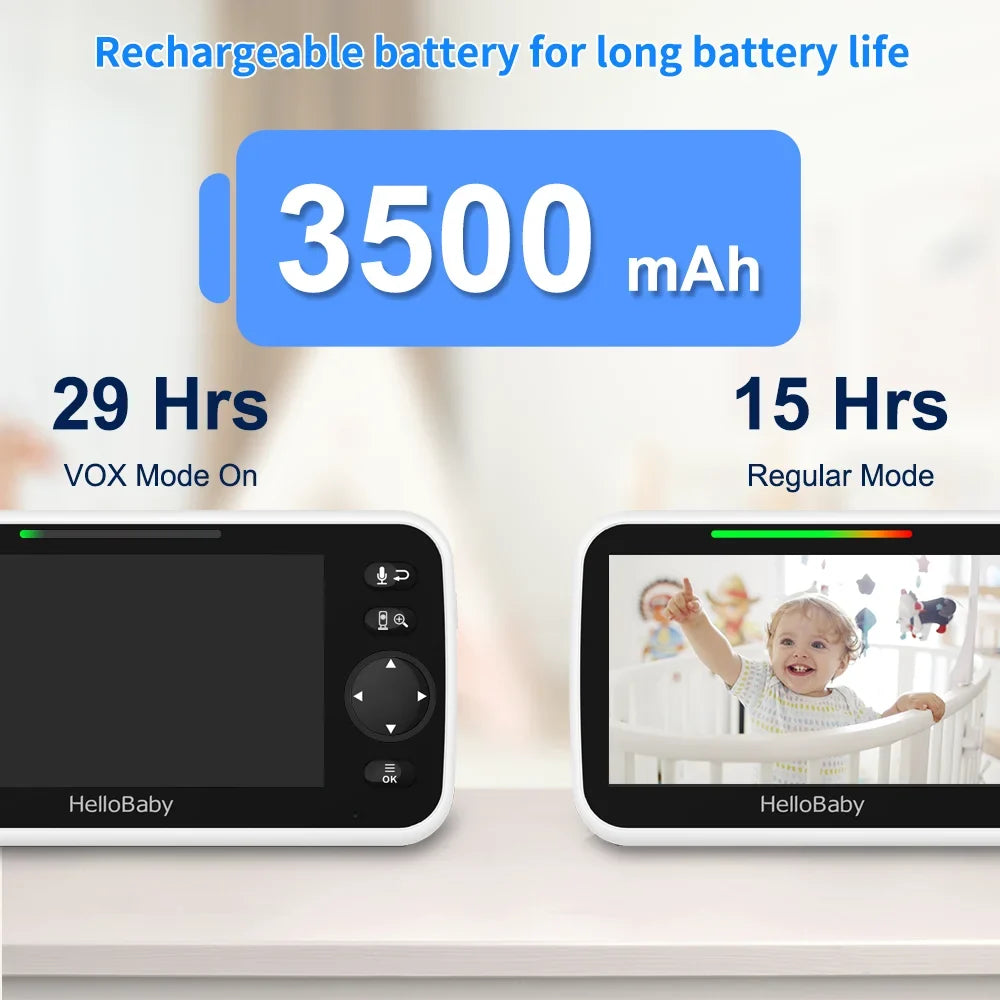 Temperature Vision, Night and Way Screen, Display, Monitor HelloBaby Audio 5 Baby VOX Audio, Camera Camera, Monitor Video Infrared special edition and Mode Color Two with 5" inches Lullaby, LCD
