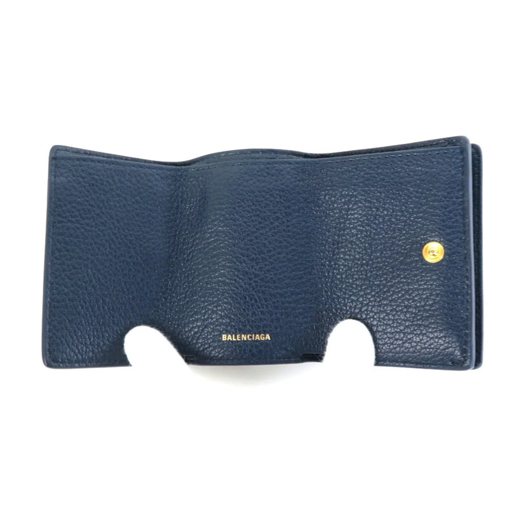(Good) wallet trifold Pre-Owned navy leather gold mini BALENCIAGA Balenciaga