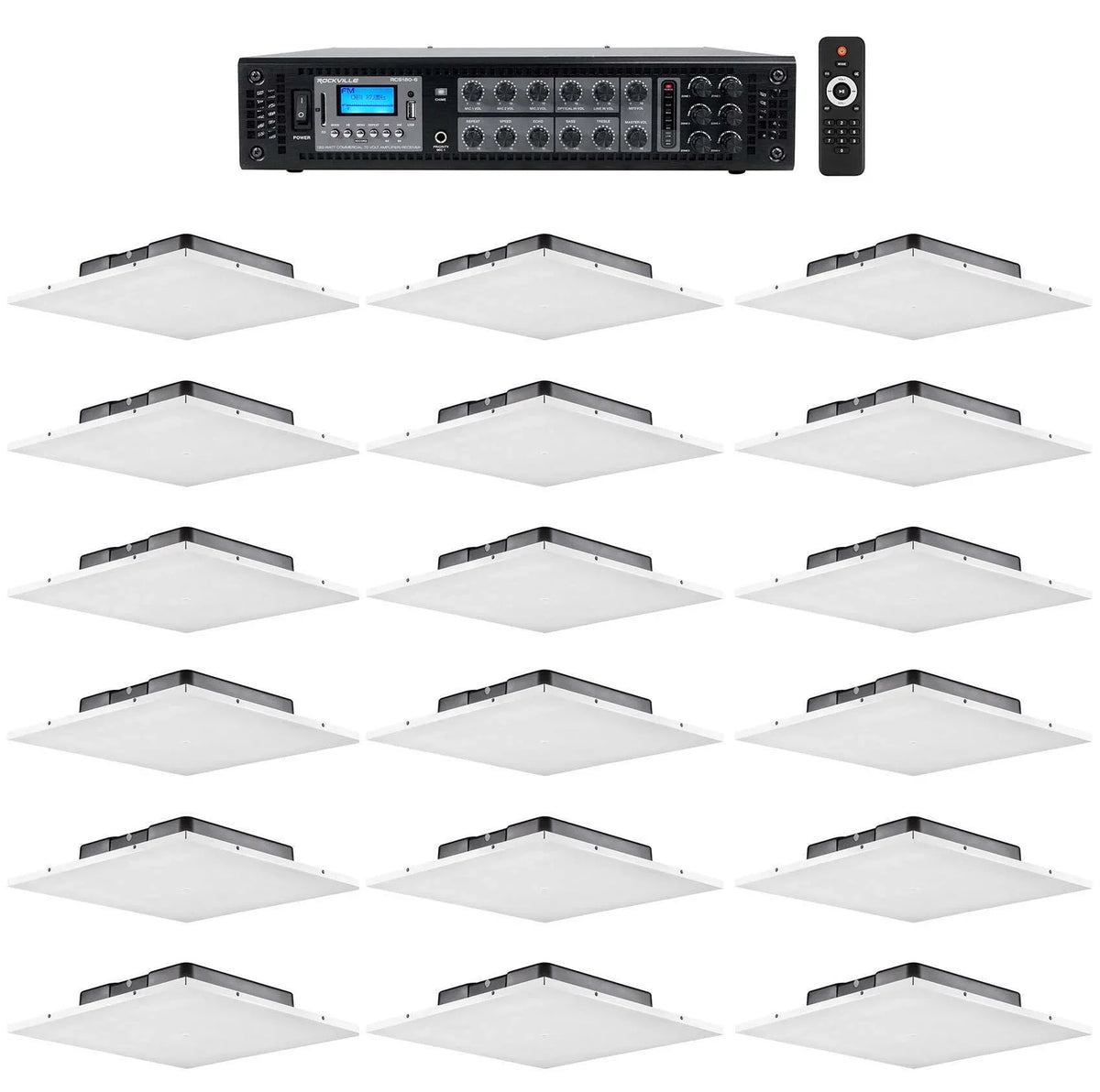 Amp w/(18) drop Speakers+6-Zone Tile Ceiling Office/Restaurant Audio JBL Package