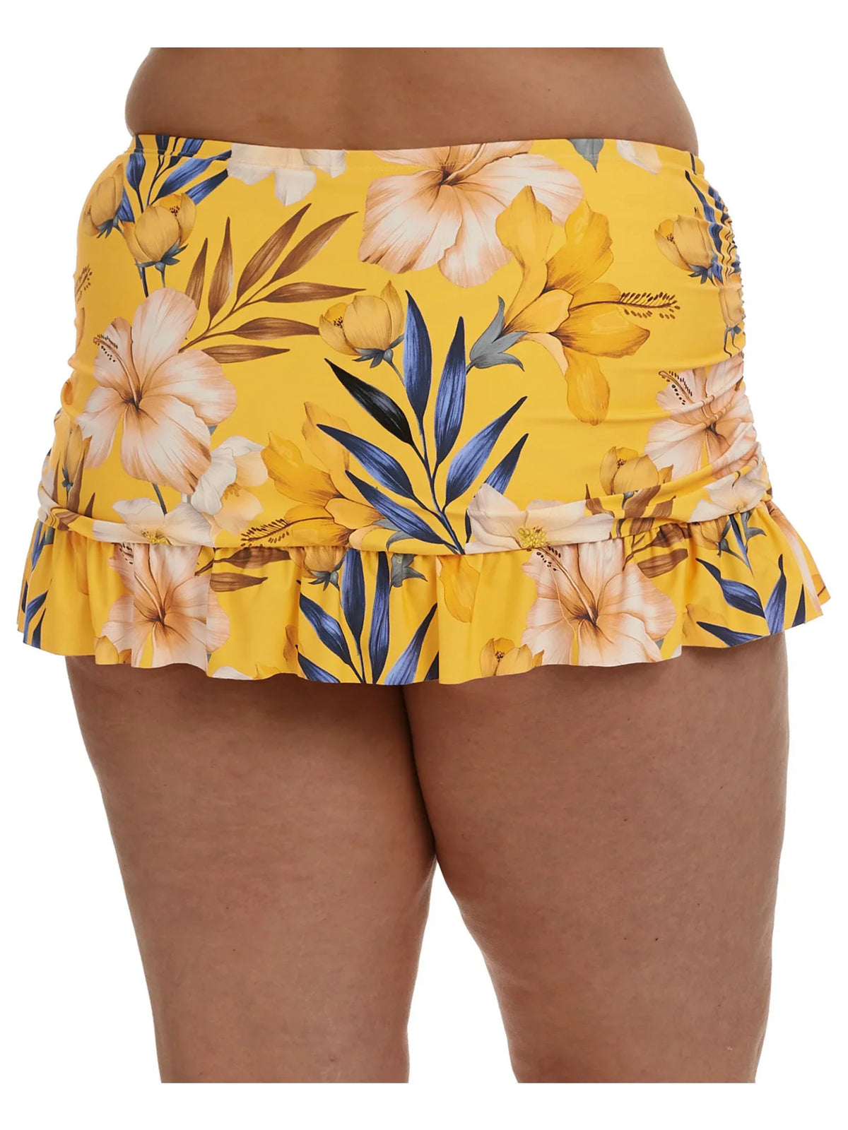 18W Skirt BLANCA LA Swimsuit Belle Control Women's Ruched Fiore Stretch Coverage Yellow Printed Swim Bottom Moderate Lined Ruffled Tummy Sides