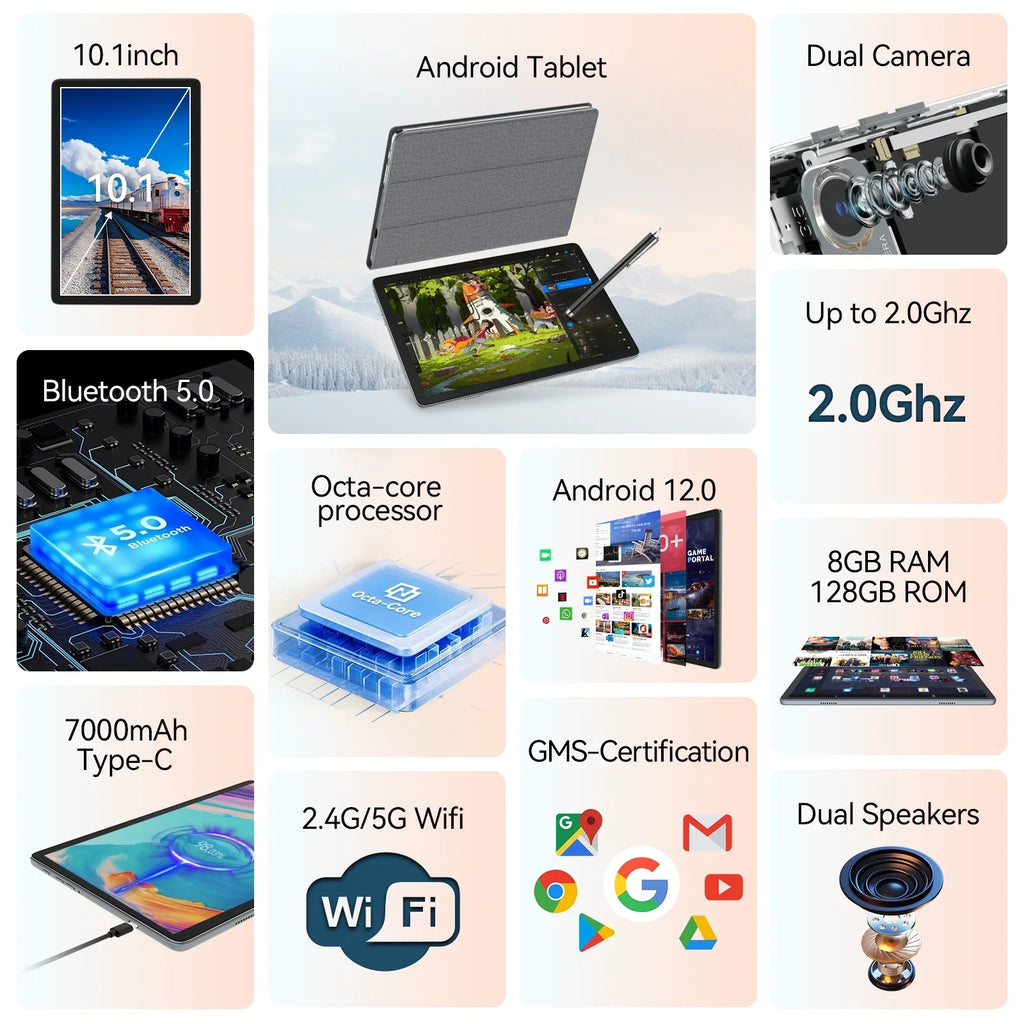 Tablet Newest inch with Storage,Android Keyboard Expandable,Octa-Core Stylus,5G Tablet,1TB 10.1 ROM WiFi Wireless Tablet RAM Case Processor,2024 12.0 Mouse Android Tablet,8GB Tablet 128GB