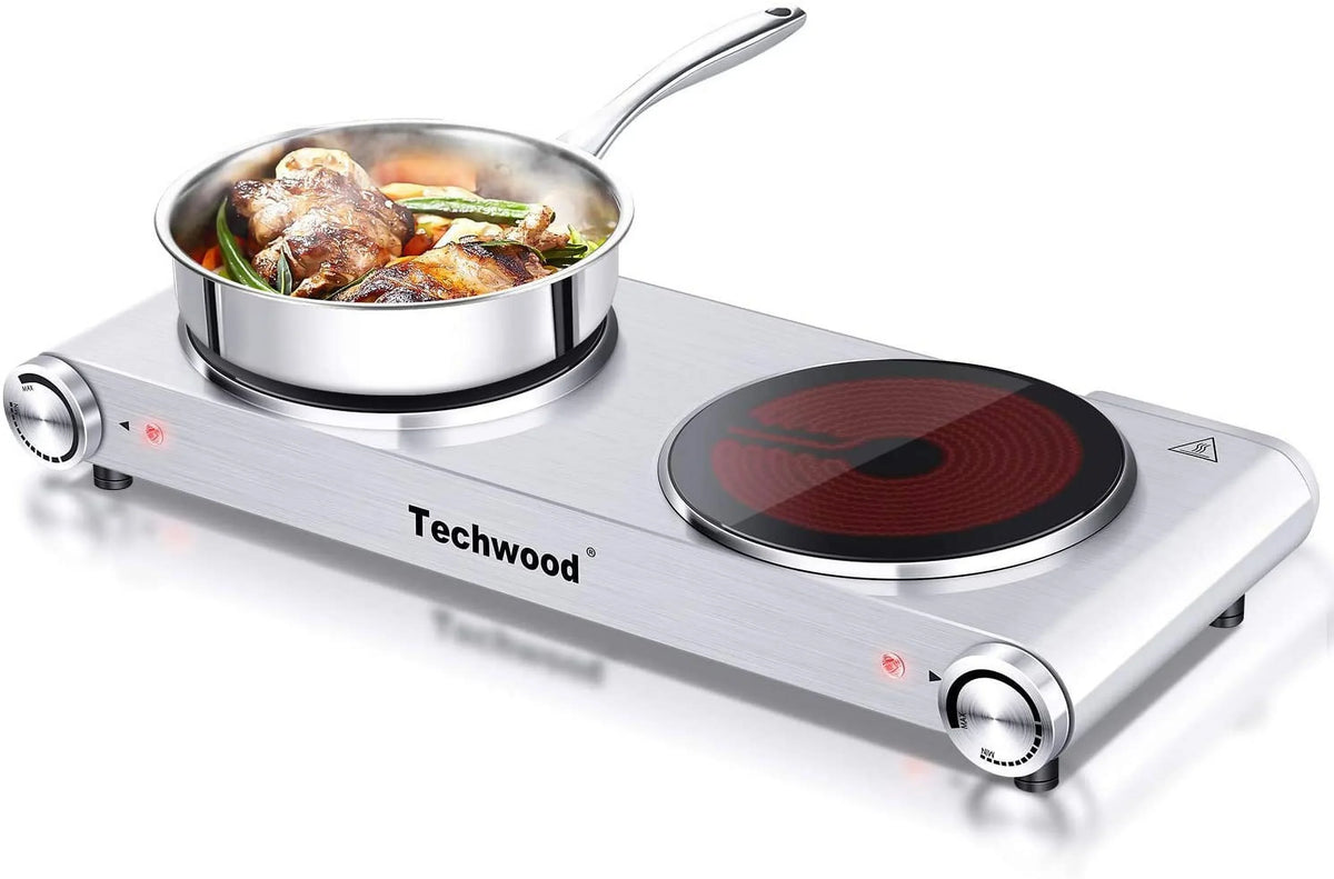 To Steel Cooking, Burner Double Double Easy Stove high quality Upgraded Burner Clean Version Hot Steel Countertop Silver, Silver for Stainless Plates Double Brushed Cooktop, Stainless Infrared Ceramic