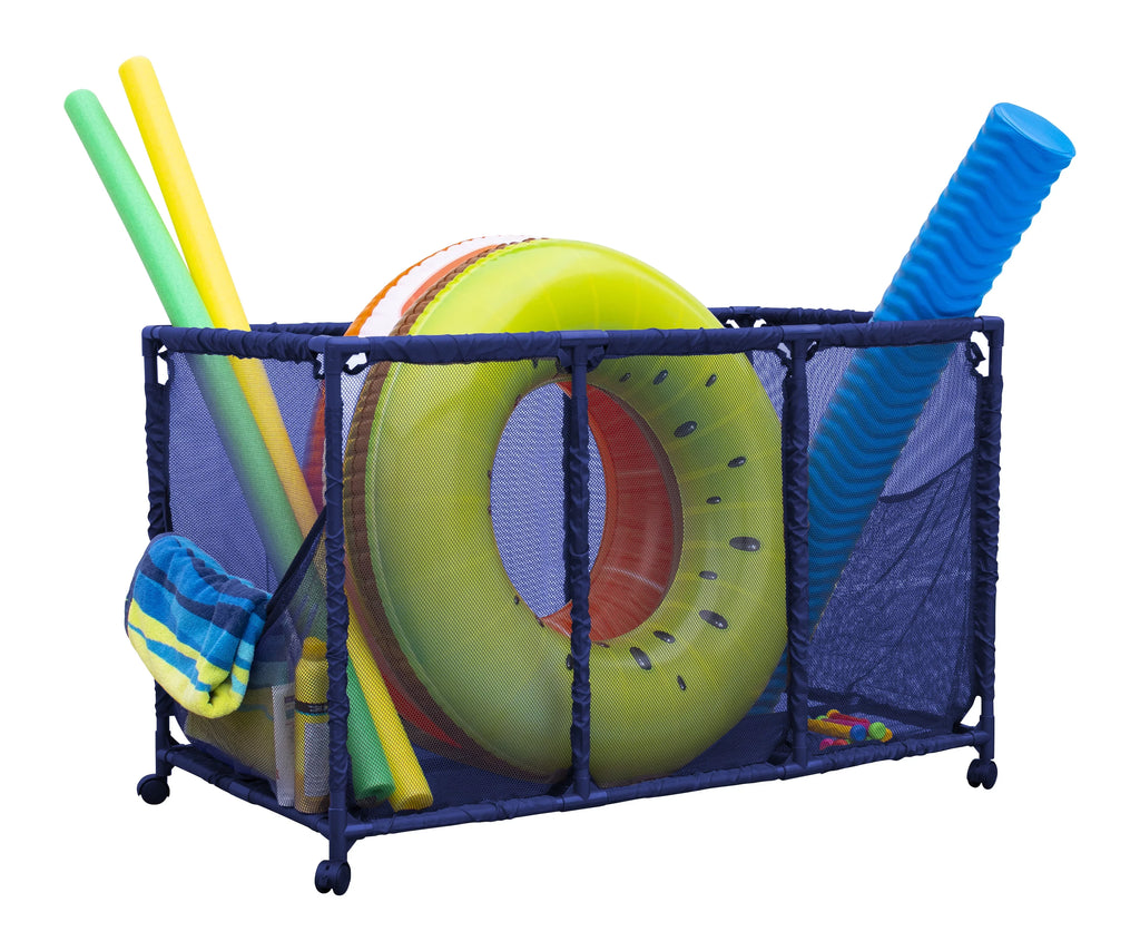 Toys, 28" x L Storage Floats, Height, W Style 563009 Floats Essentially Mesh 25" Equipment Organizer (43" and Blue x Kids Balls Noodles H), Bin, Pool Large, Rolling Holder, Yours